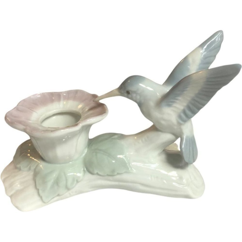 Vintage Hummingbird with a Pink Flower Candle Holder.